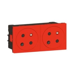 Gniazdo wielokrotne zespolone 2 x 2P+Z z blokadą 16 A - 250 V~ zaciski automatyczne Czerwony Legrand Mosaic 278184L