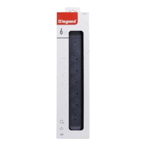 Przedłużacz obrotowy Legrand Helmo 6x2P+Z z ogranicznikiem przepięć, z przewodem 1.5 metra 3x1.0 mm2 czarny/grafitowy 049427