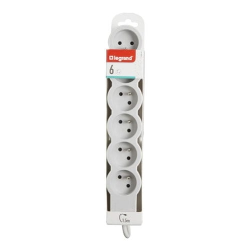 Przedłużacz Standard Legrand Helmo 6x2P+Z, z przewodem 1.5M - biały/jasnoszary 049484