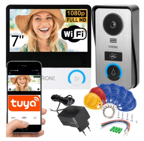 PAVONIS, zestaw wideodomofonowy, 4-żyłowy, 7", Wi-Fi, ekran dotykowy, Full HD, RFID