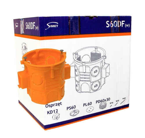 Puszka podtynkowa 60mm pomarańczowa S60DFw, karton 100 sztuk