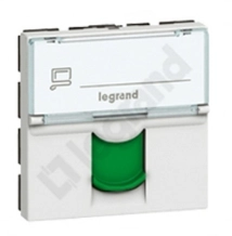 Gniazdo RJ 45 kat. 6A STP - 2 moduły Biały z zieloną klapką Legrand Mosaic 076524