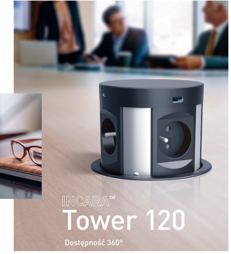 Bloc Prise Escamotable Legrand INCARA Tower 120 - 4 Prises + 2 USB + Charge Induction